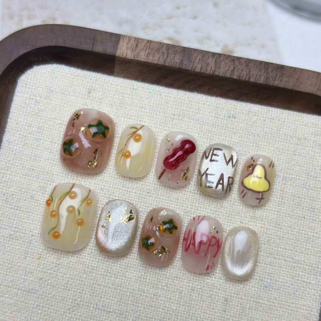 crystal glaze - cute short oval pink handmade press on nails