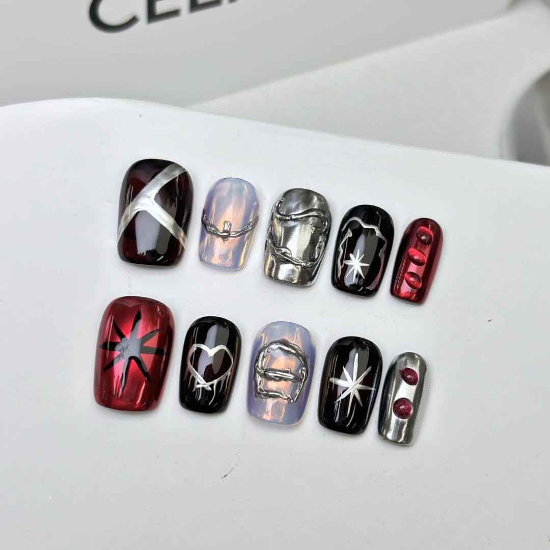 ultra - cool - cool long oval red handmade press on nails