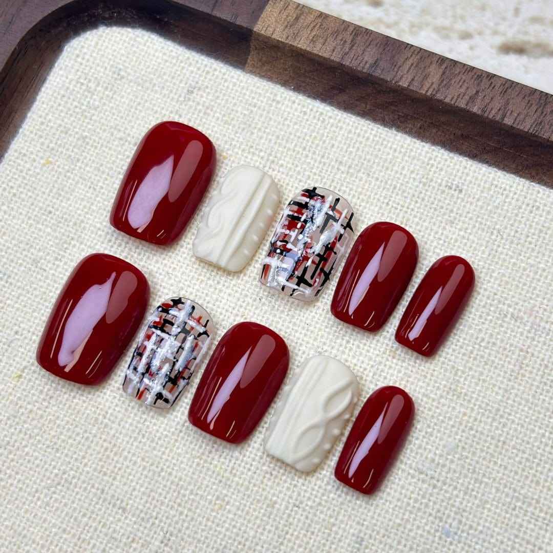 blazing passion - elegant long oval red handmade press on nails