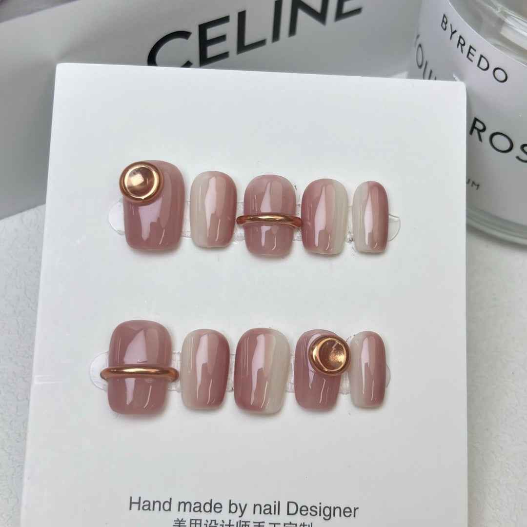 blush fade - elegant long oval pink handmade press on nails