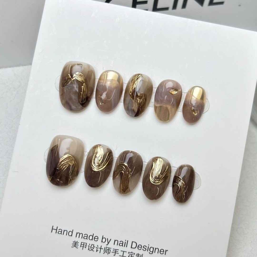 wild horizon - cool short oval brown handmade press on nails