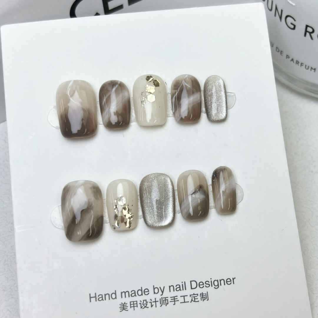 glass gallery - elegant short oval white handmade press on nails
