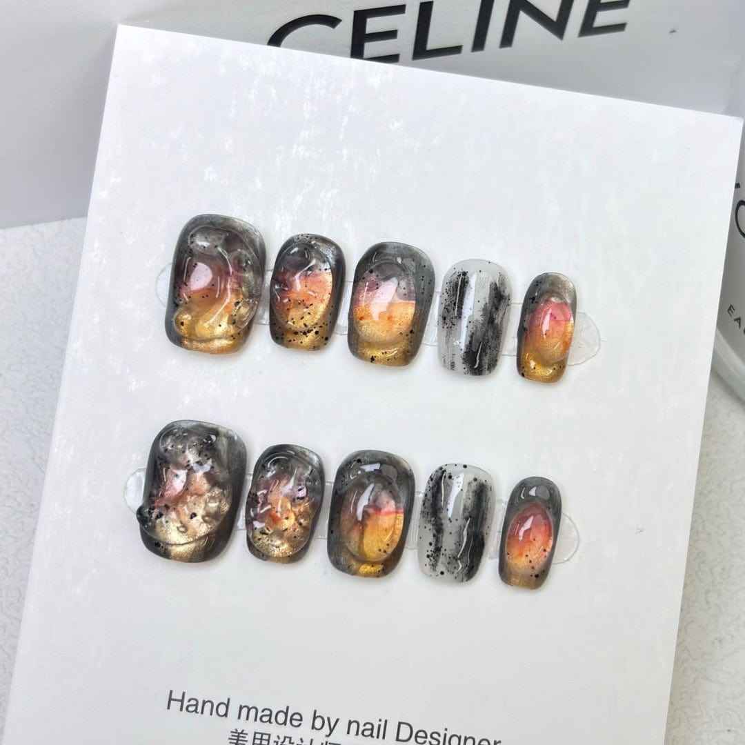 radiant legacy - elegant short oval brown handmade press on nails