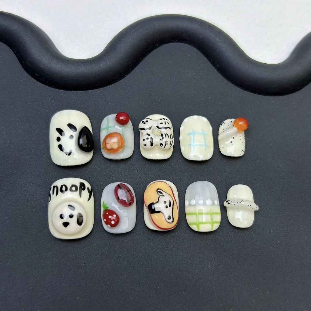 puppy love - elegant short oval white handmade press on nails