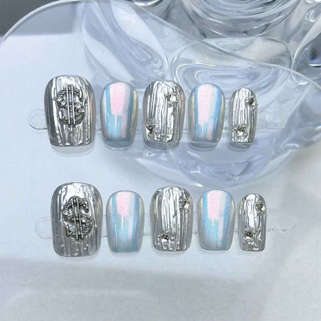 daydream bliss - elegant long oval white handmade press on nails