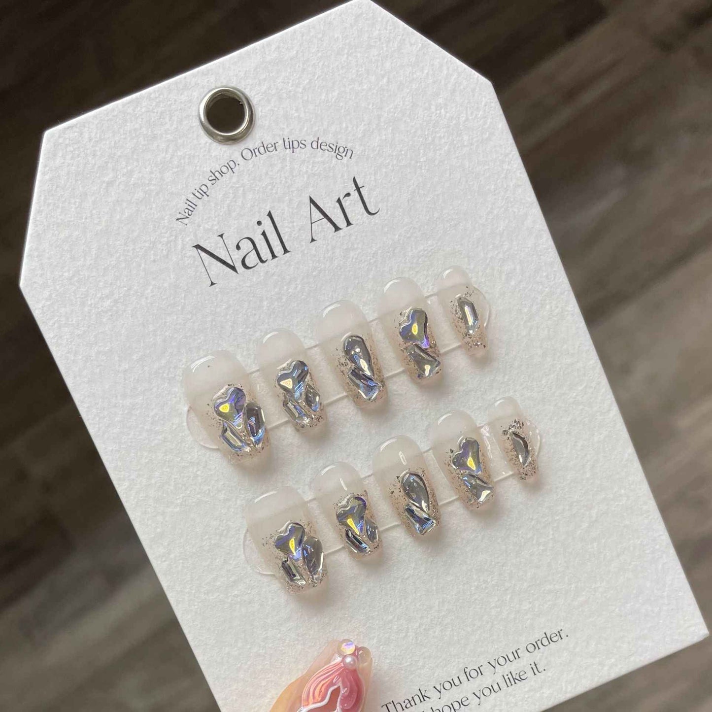 holographic chic - elegant short coffin nude handmade press on nails