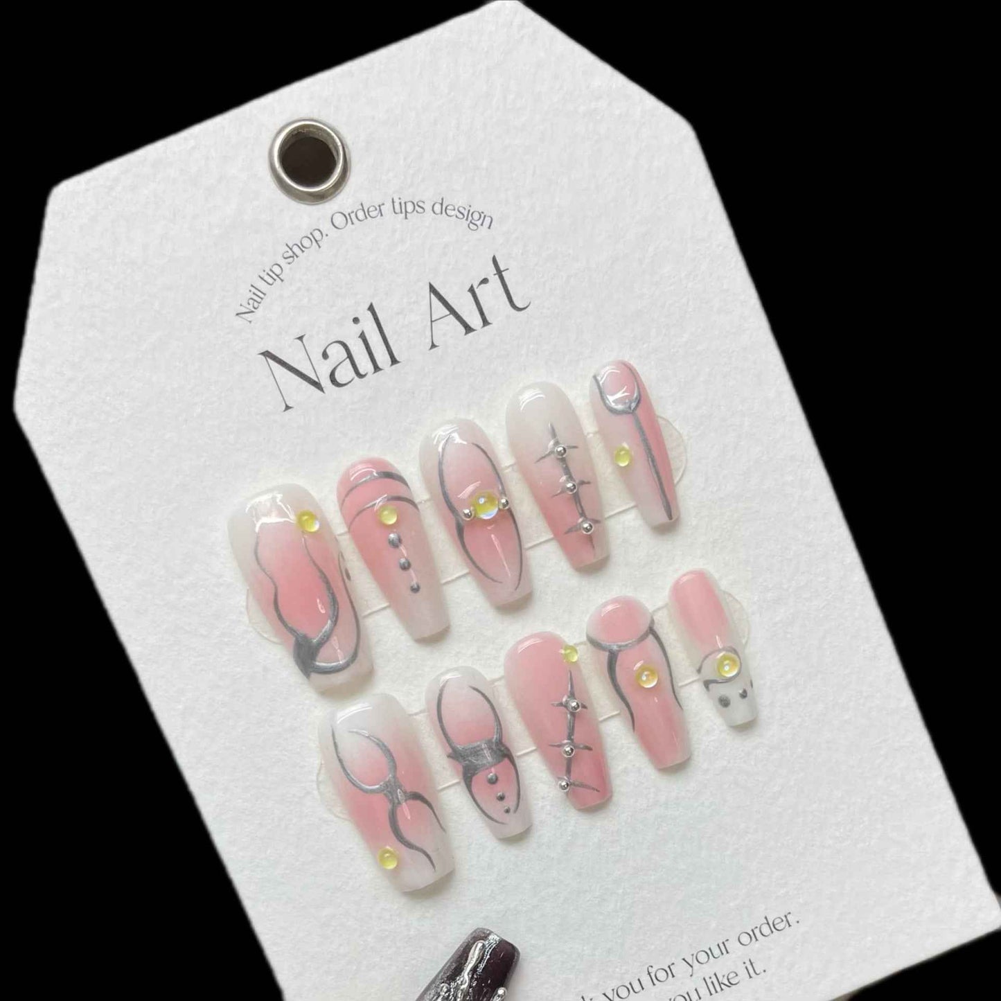 rosy marble - cool long coffin pink handmade press on nails