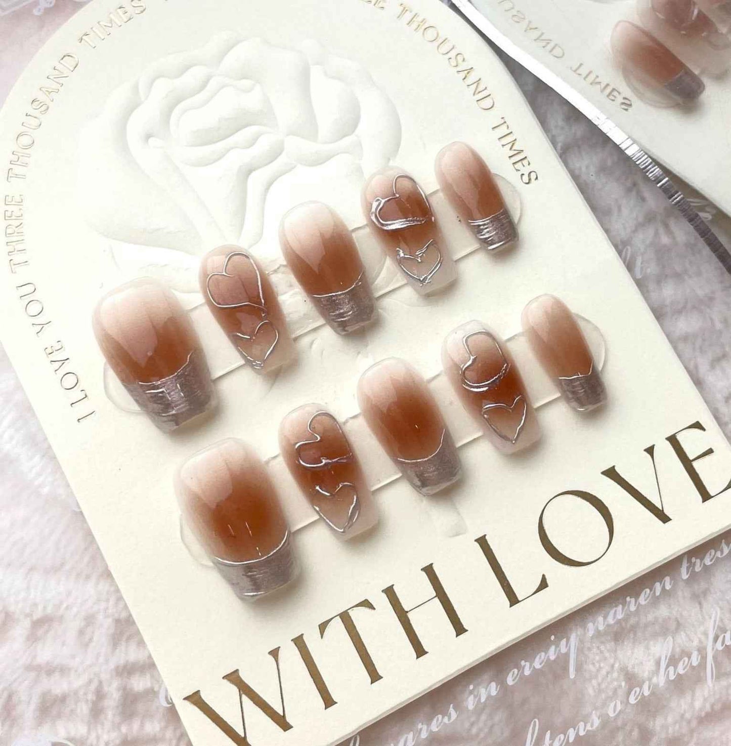 sweetheart silhouette - elegant short coffin brown handmade press on nails