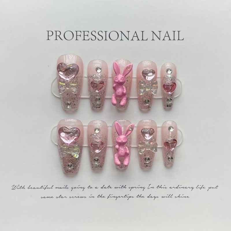 pink whimsy - sweet long coffin pink handmade press on nails