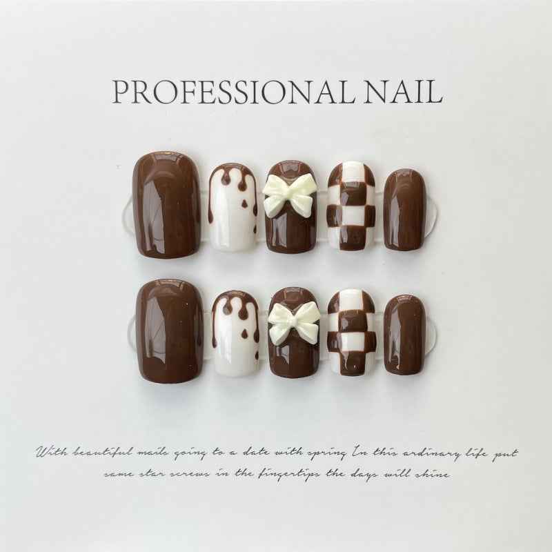 chocolate decadence - sweet medium square brown handmade press on nails