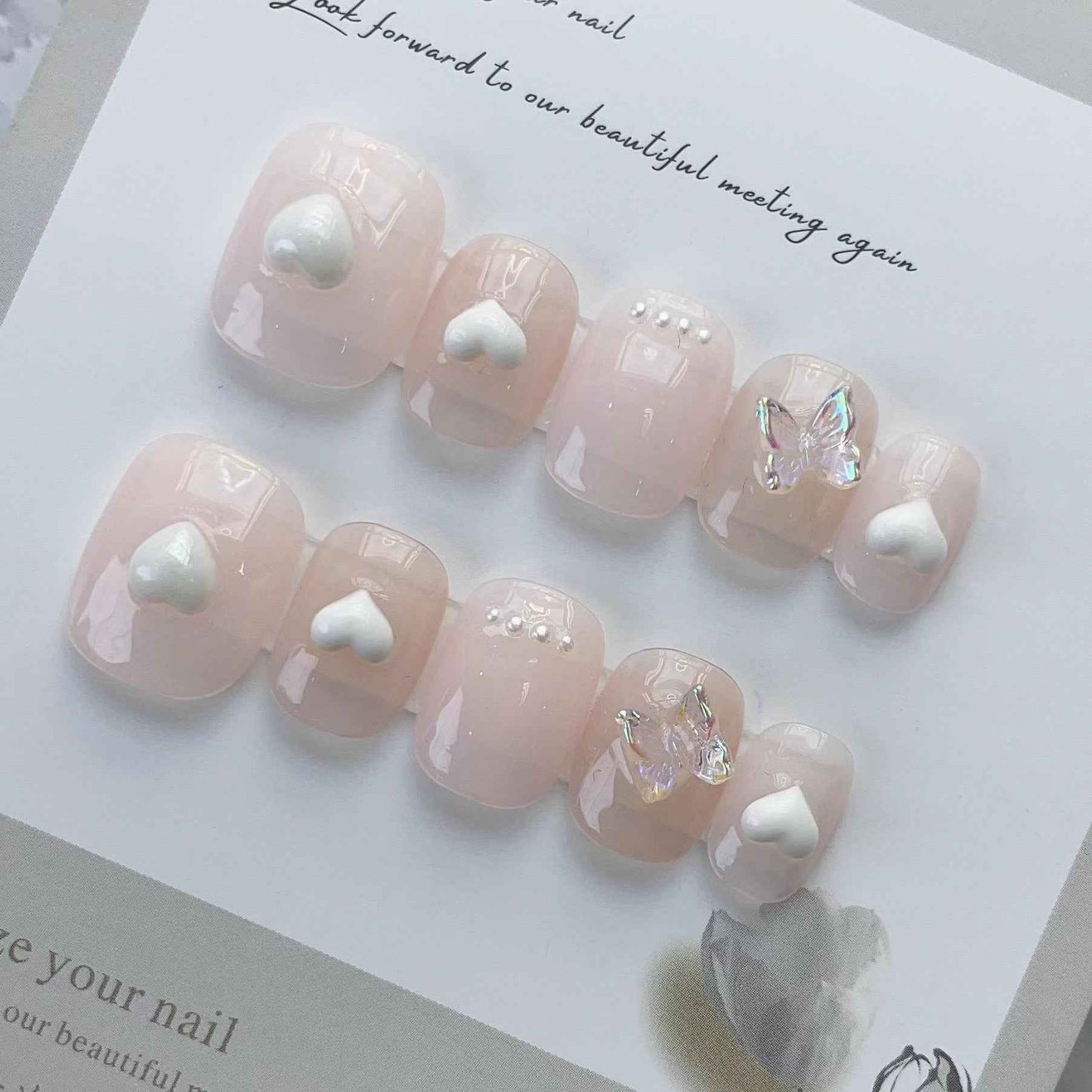 pearlescent whisper - sweet short oval pink handmade press on nails