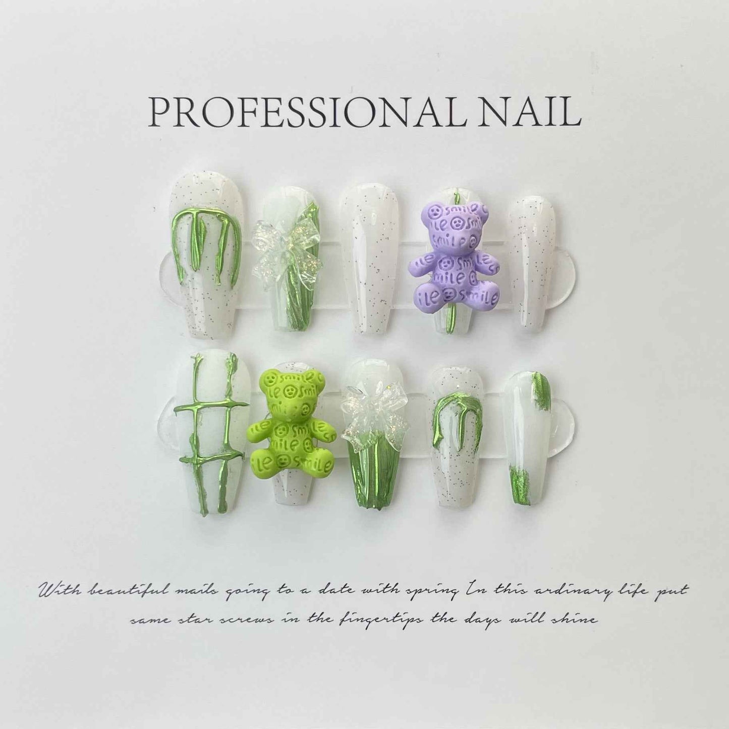 botanic bliss spring long coffin green handmade press on nails