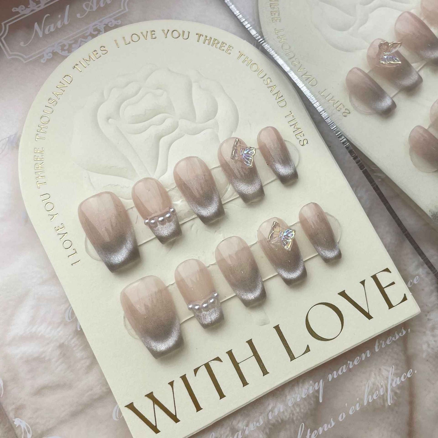 gleaming twilight - elegant short coffin nude handmade press on nails