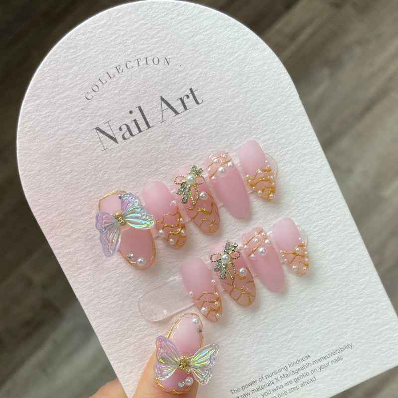 gossamer wings - sweet medium almond pink handmade press on nails