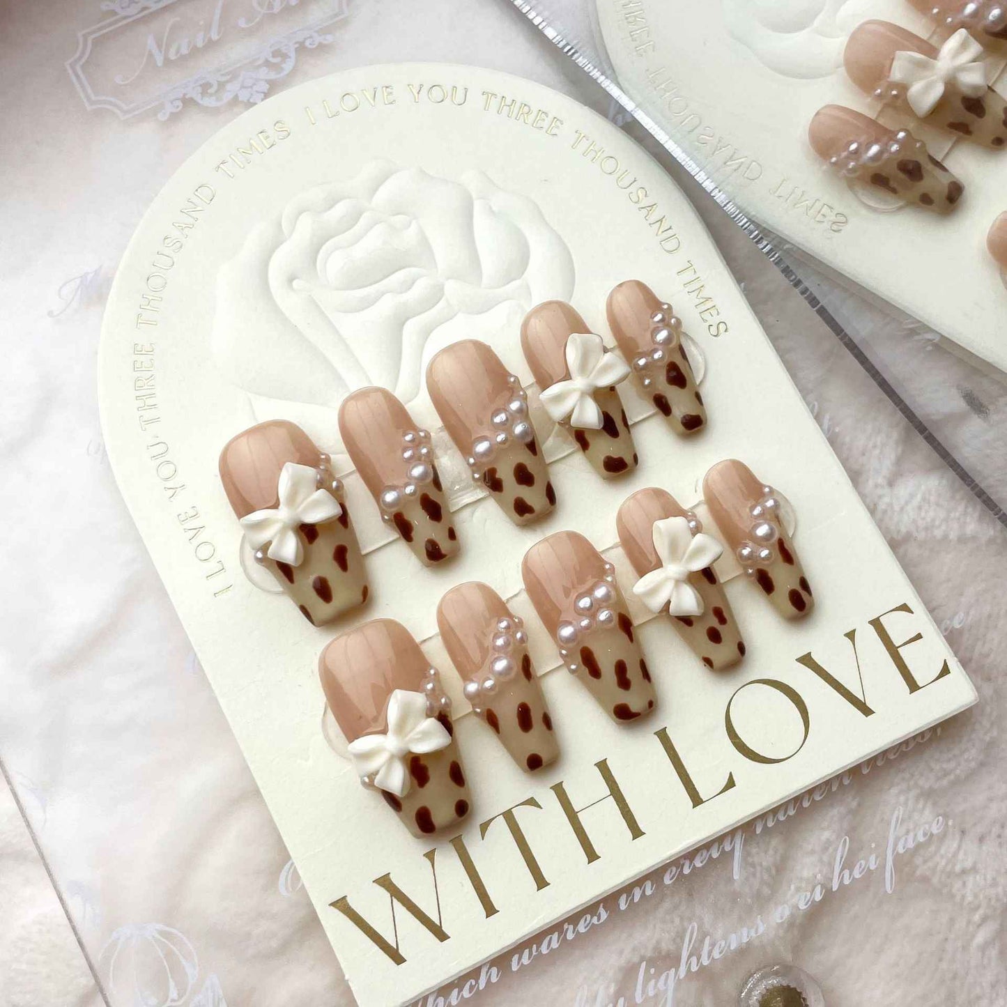 brown polka - cool long coffin brown handmade press on nails