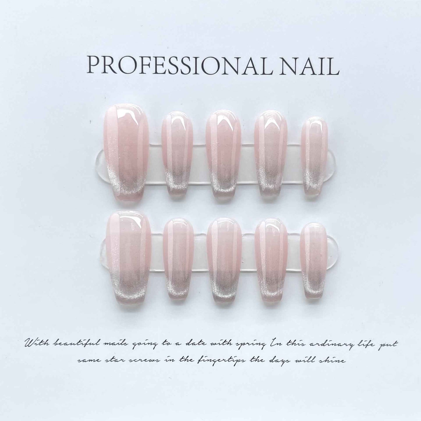 silken frost - elegant long coffin pink handmade press on nails