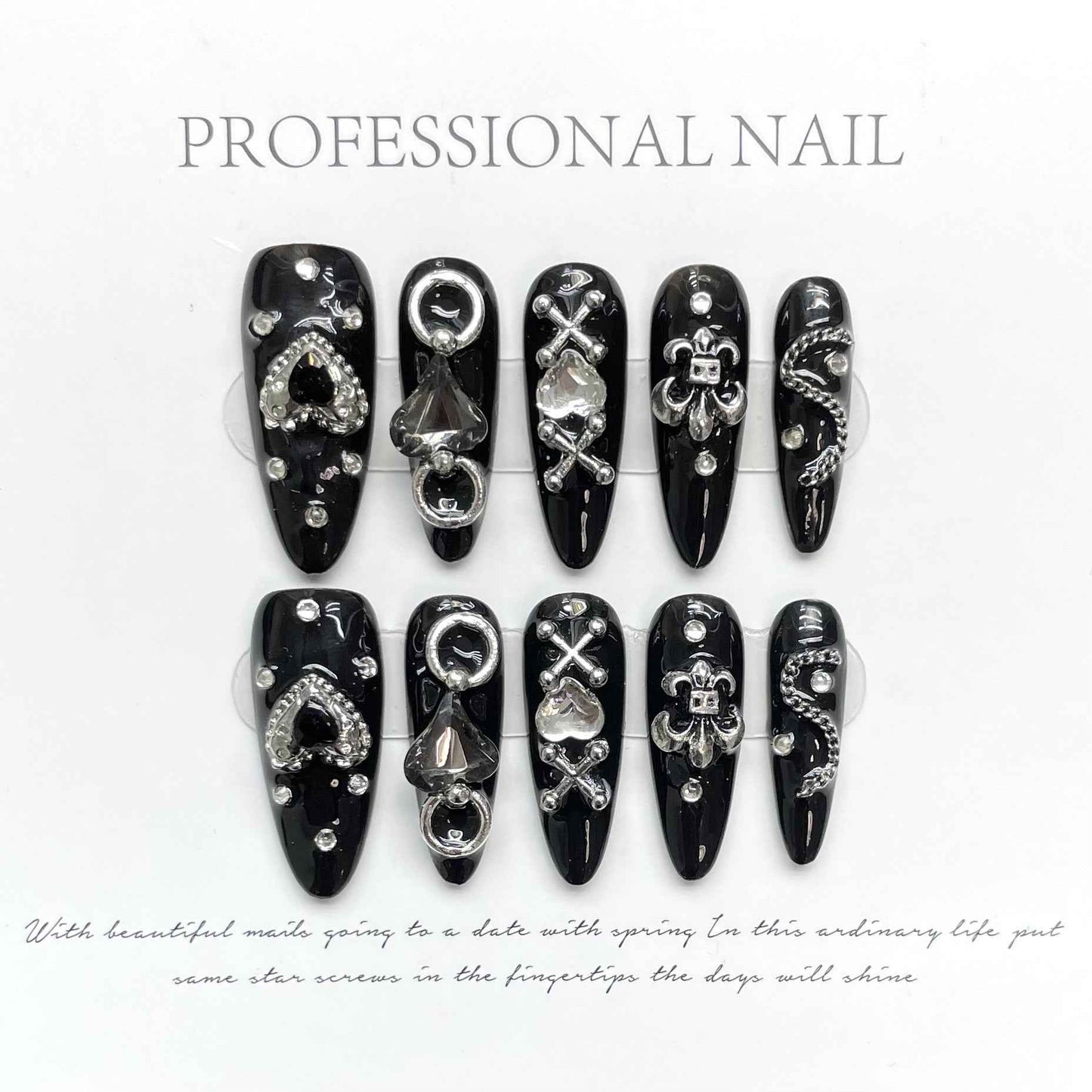 gothic gem allure - stiletto handmade press on nails