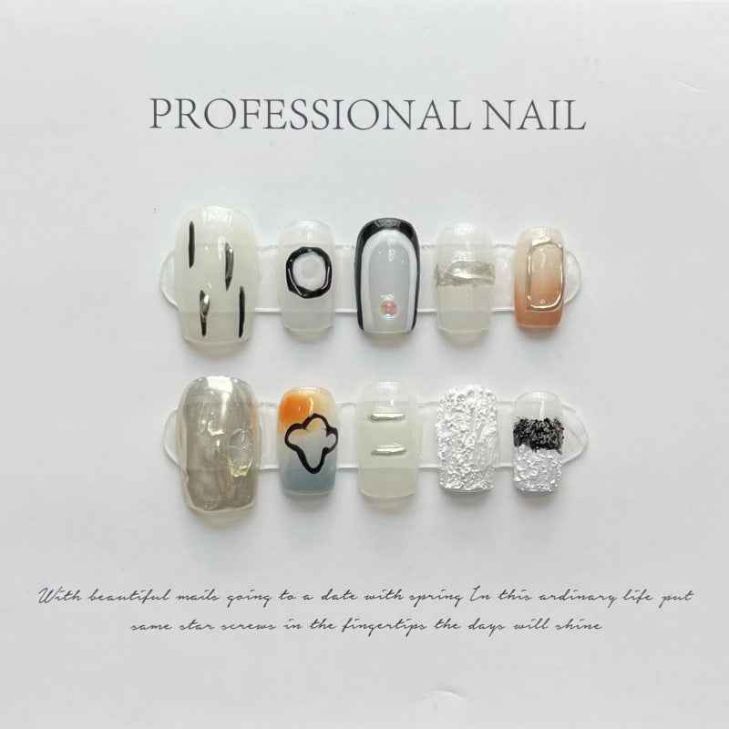 abstract elegance - elegant medium square white handmade press on nails