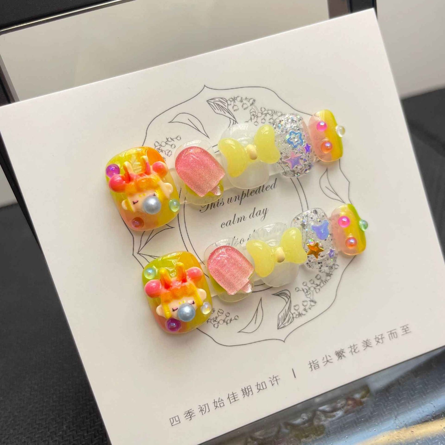 candy carnival - cute short oval orange handmade press on nails