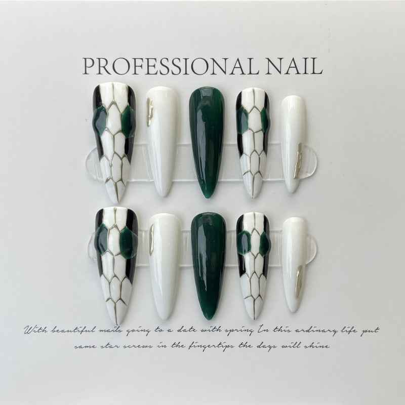 artisanal jade patterns - stiletto handmade press on nails