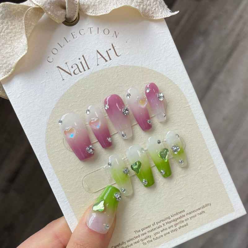 spring blossom array - elegant long coffin green handmade press on nails