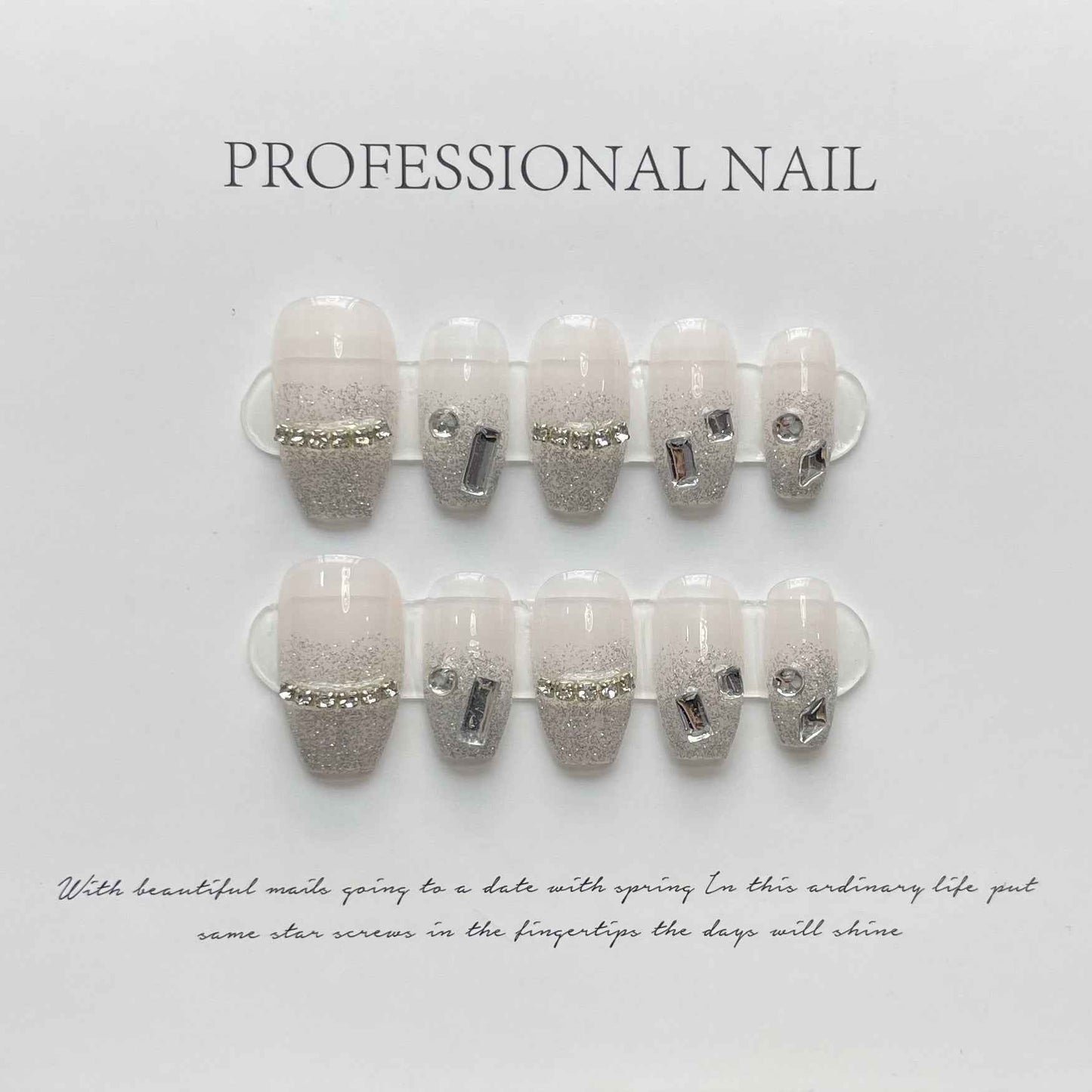 silver sands - elegant short coffin silver handmade press on nails