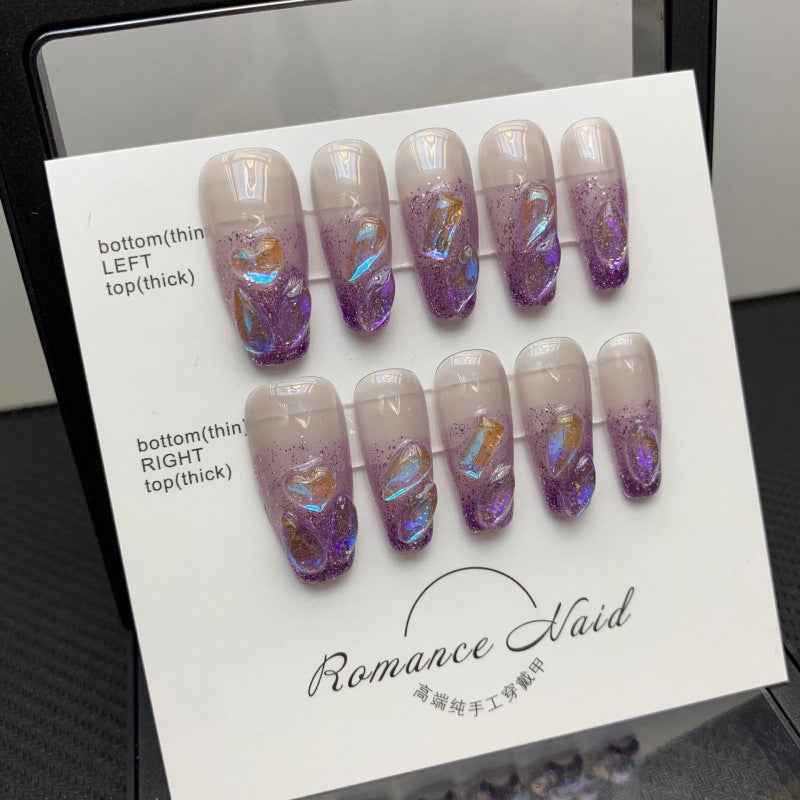 enchanted amethyst - elegant long coffin purple handmade press on nails