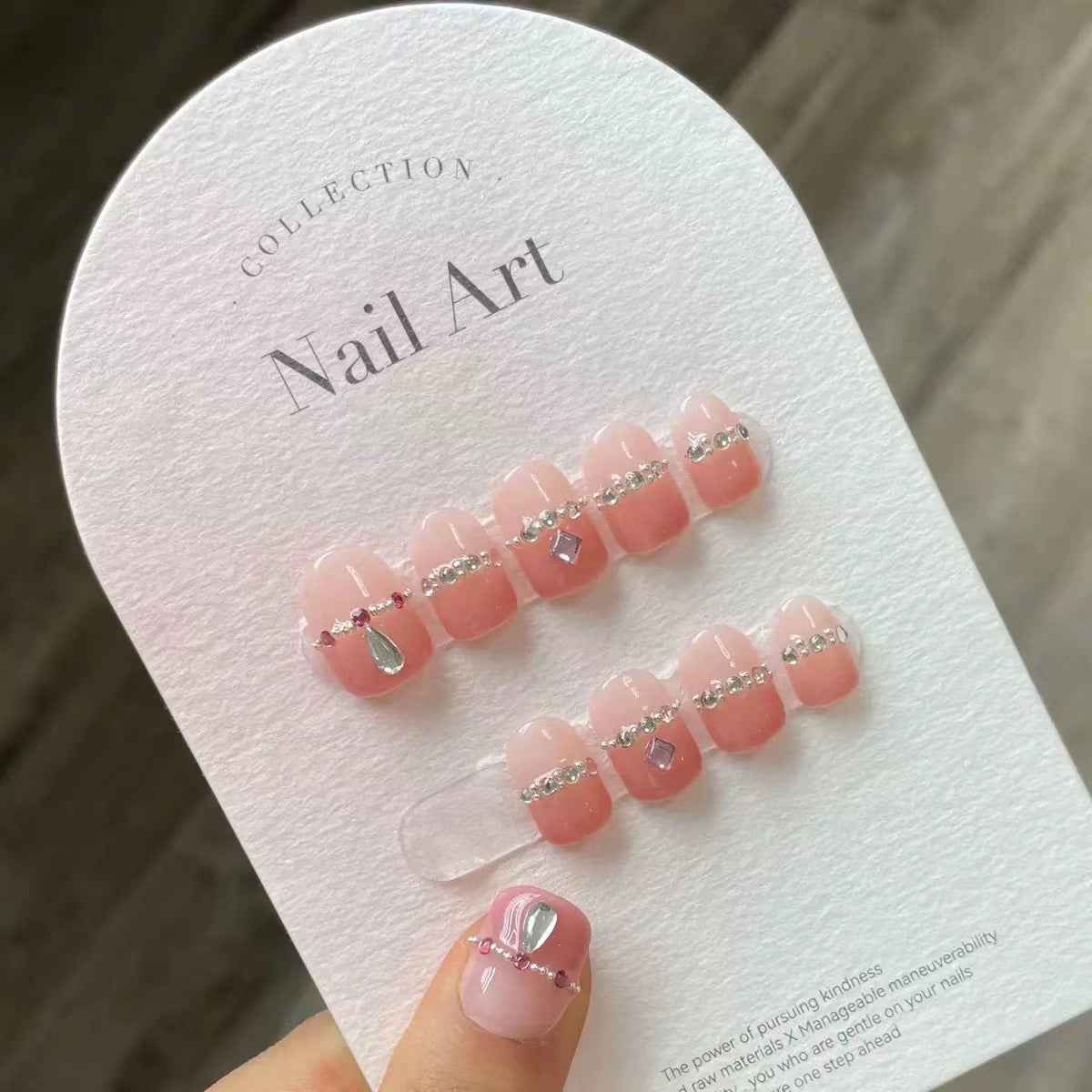 rosy rhinestone - sweet short oval pink handmade press on nails
