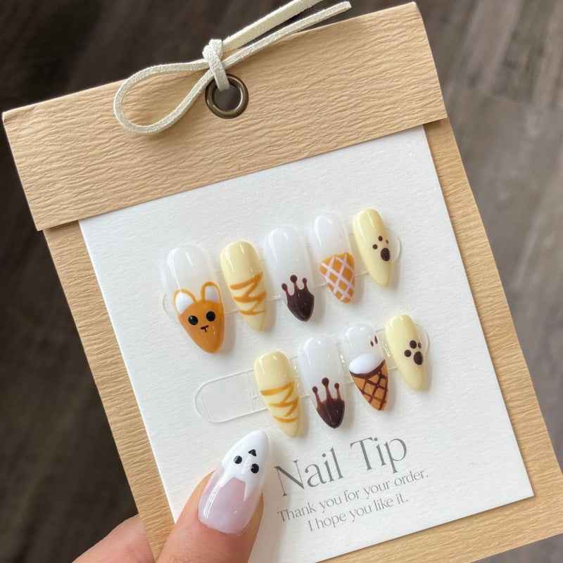 ice cream whirls - cute medium almond brown handmade press on nails