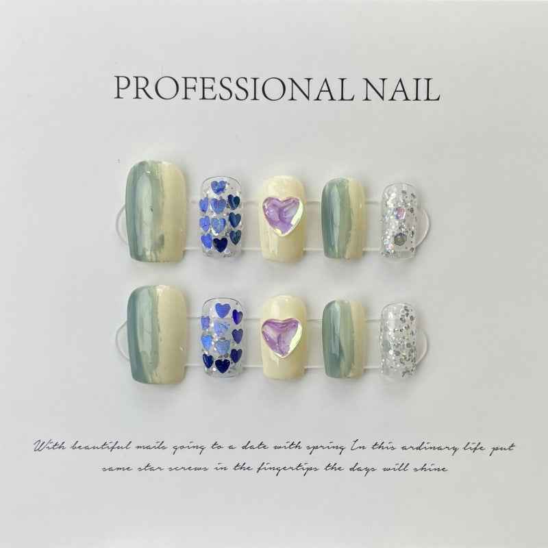 serene heart symphony - sweet medium square white handmade press on nails