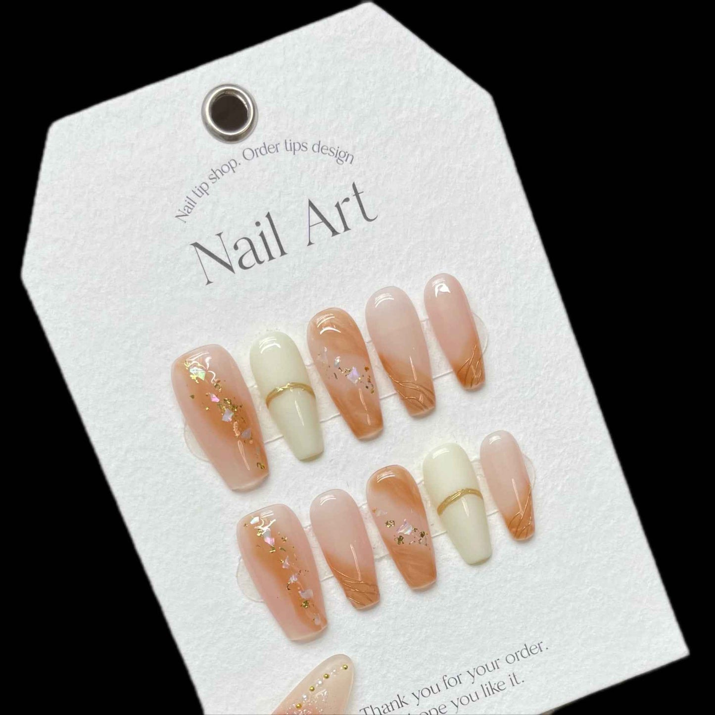 apricot gold whisper - elegant long coffin pink handmade press on nails