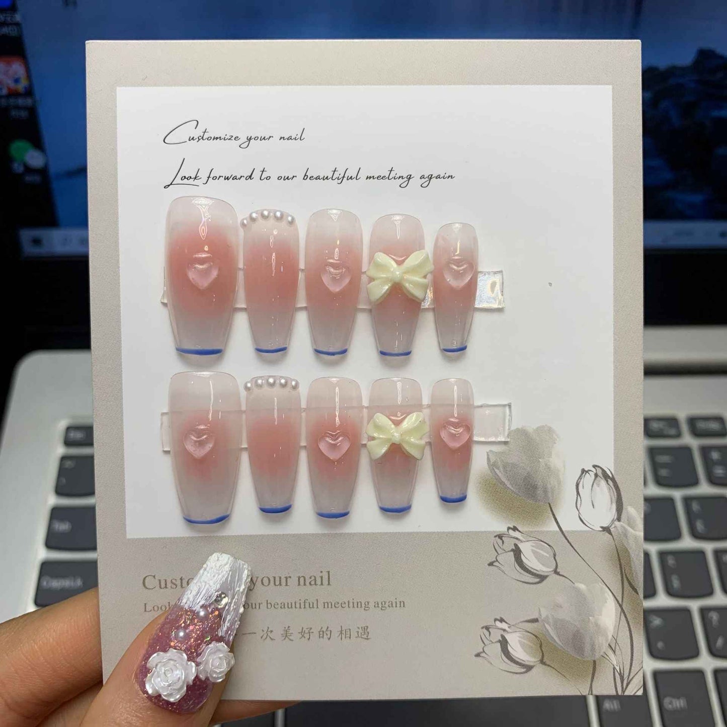 celestial fade - sweet long coffin pink handmade press on nails