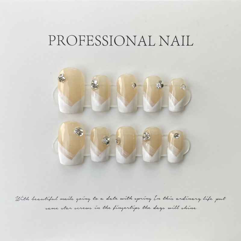 beige elegance - elegant medium square brown handmade press on nails