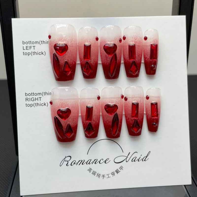 crimson cascade - cool long coffin red handmade press on nails