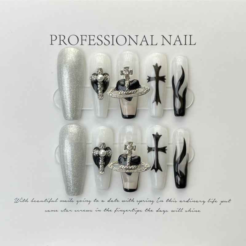 regal rhapsody - cool extra long coffin silver handmade press on nails