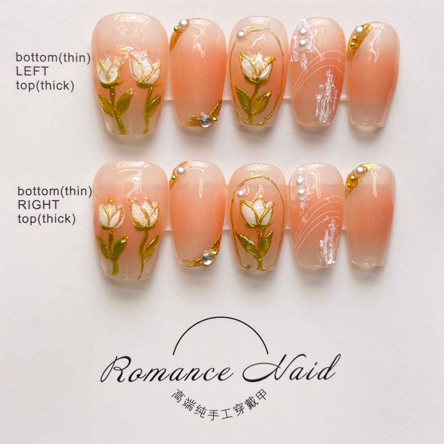 golden tulip spring short coffin orange handmade press on nails