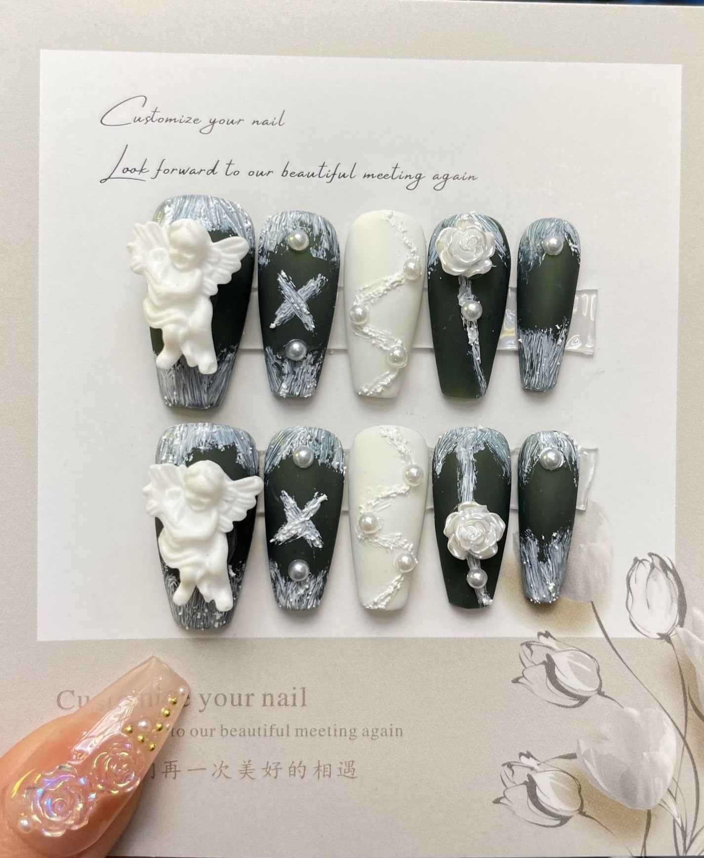 sculpted elegance - cool long coffin black handmade press on nails