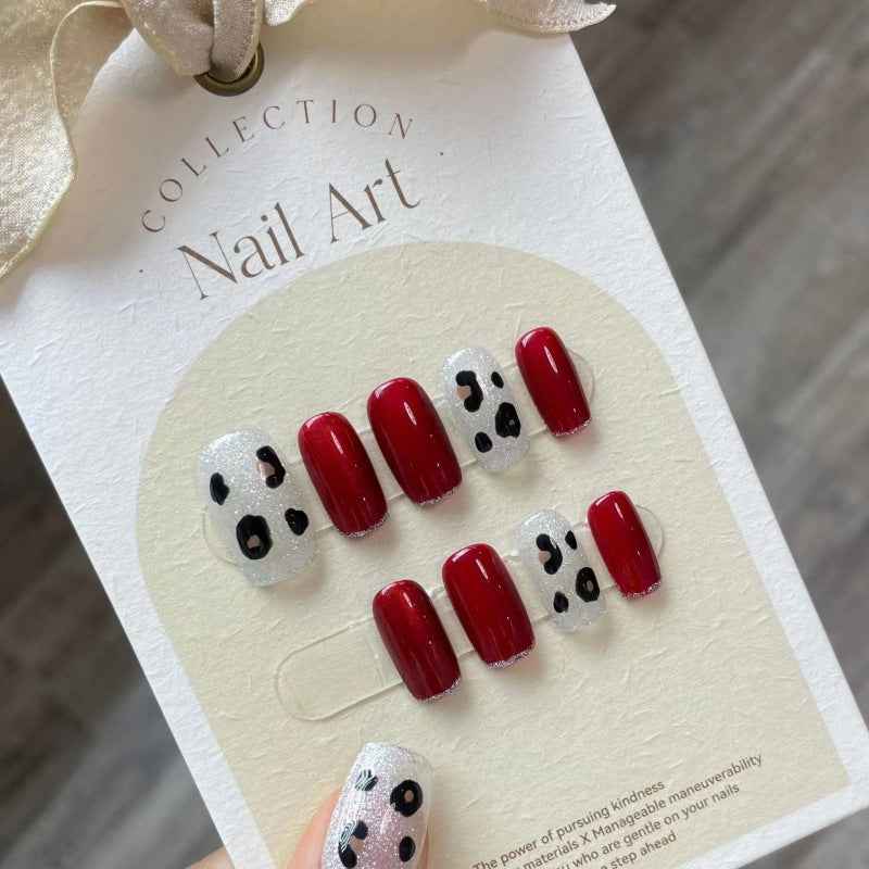 polka dot gala - cool medium square red handmade press on nails