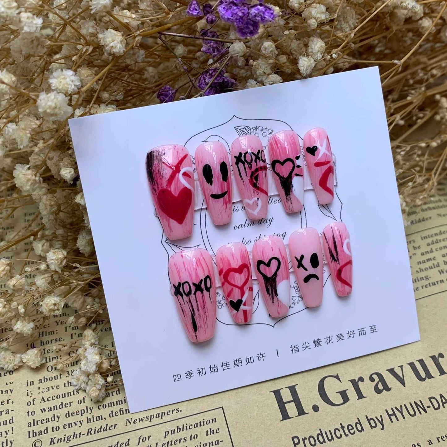 passion strokes - cool long coffin pink handmade press on nails