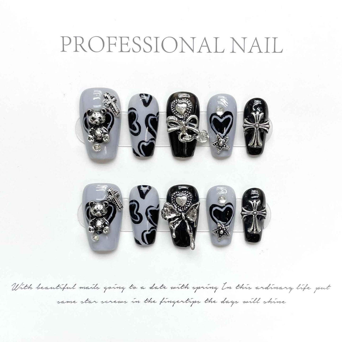 noir love enchantment - cool short coffin black handmade press on nails