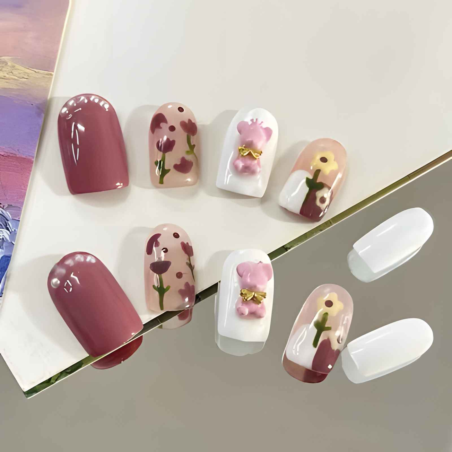 floral whisper chic - cute medium square pink handmade press on nails