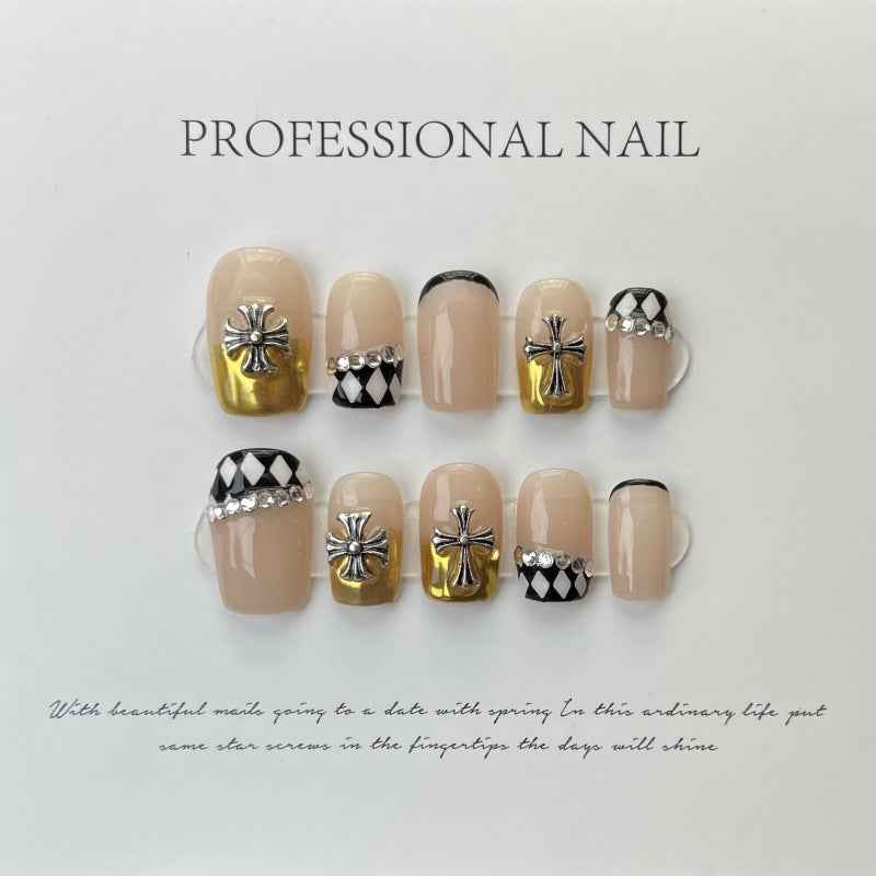 harlequin shimmer luxe - cool medium square nude handmade press on nails