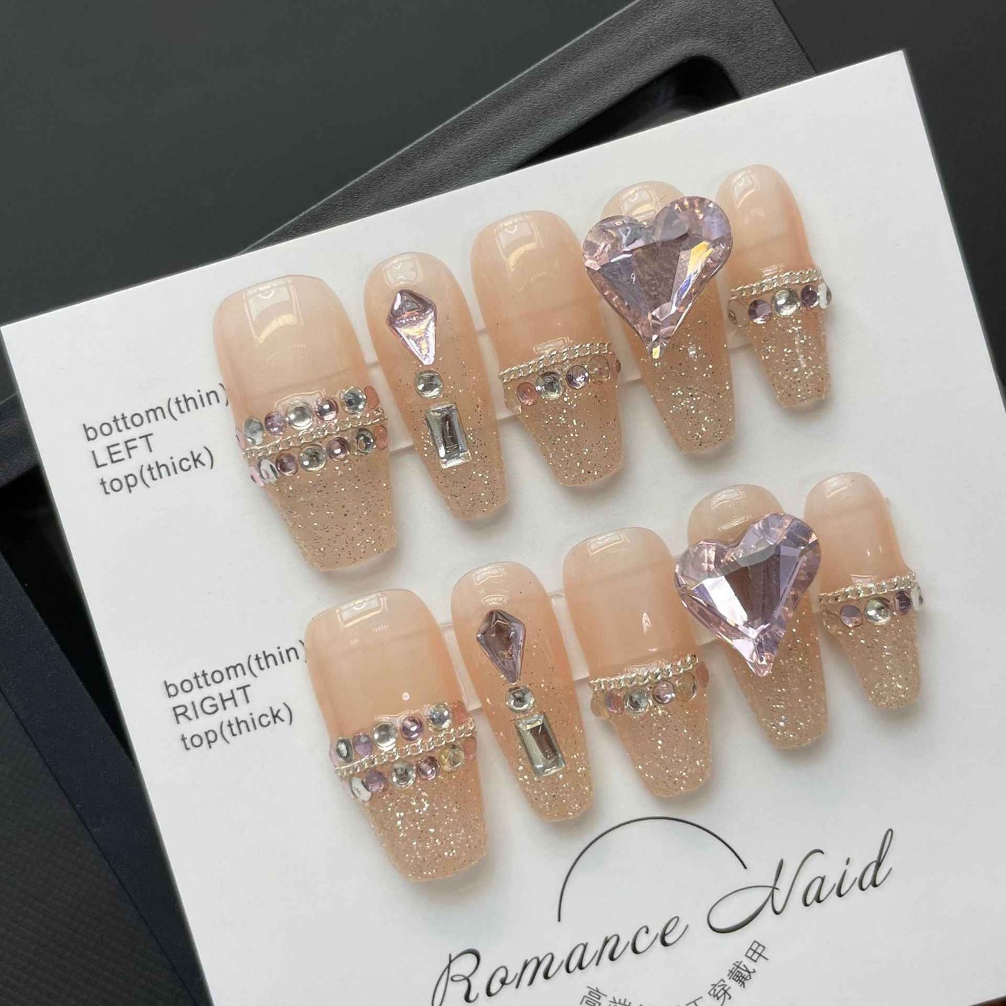 crystal elegance - elegant long coffin nude handmade press on nails