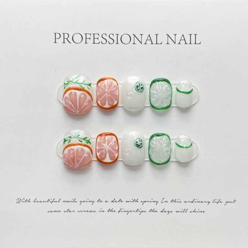 minty fresh - cute short oval white handmade press on nails