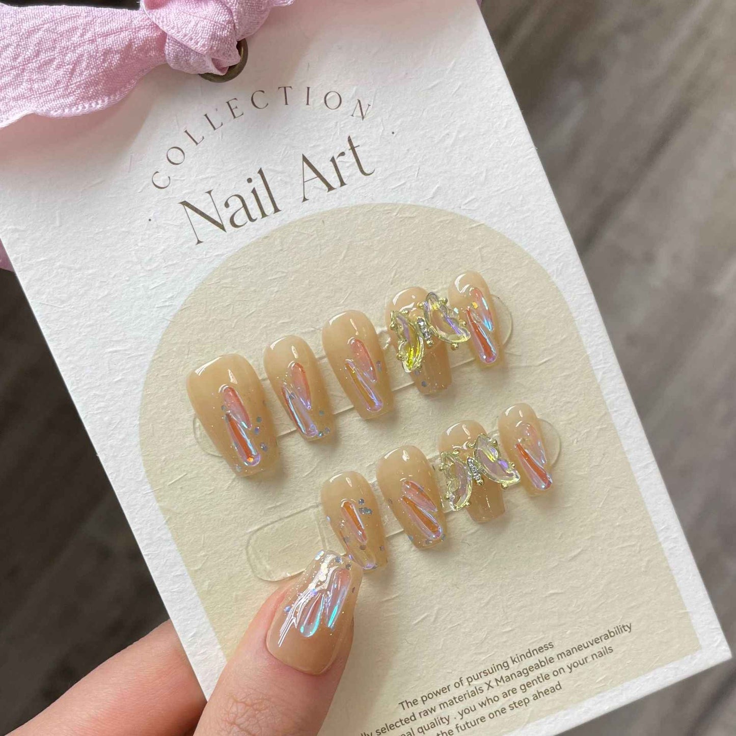 prismatic charm - elegant short coffin orange handmade press on nails