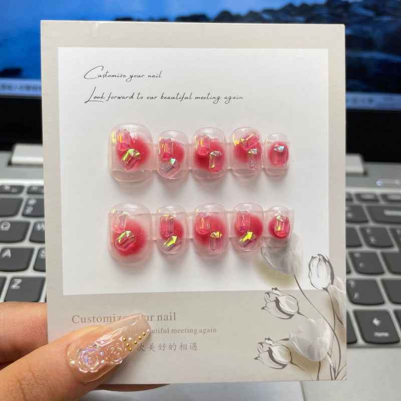 fiery hearts - sweet short oval pink handmade press on nails