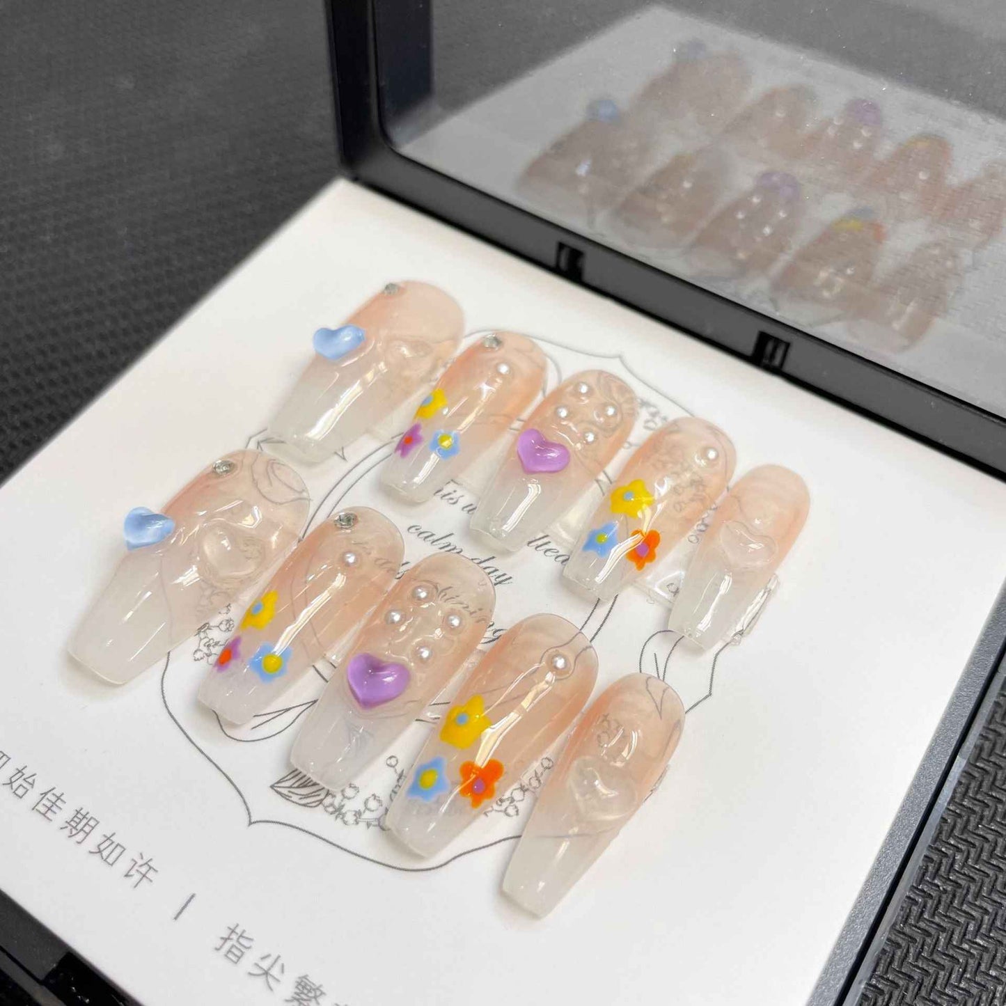 playful pops - cute long coffin nude handmade press on nails