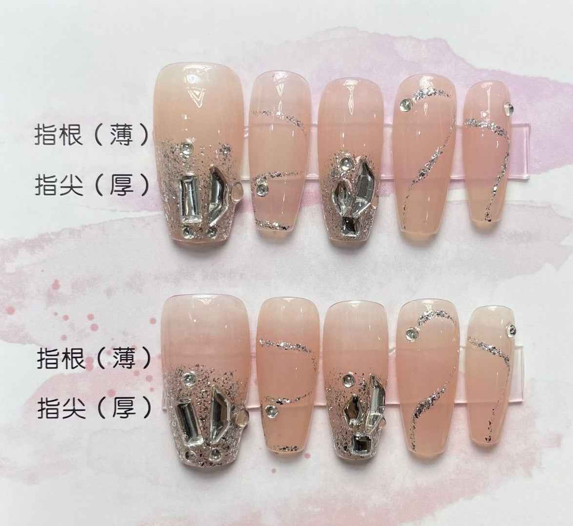 pink prism - elegant long coffin pink handmade press on nails