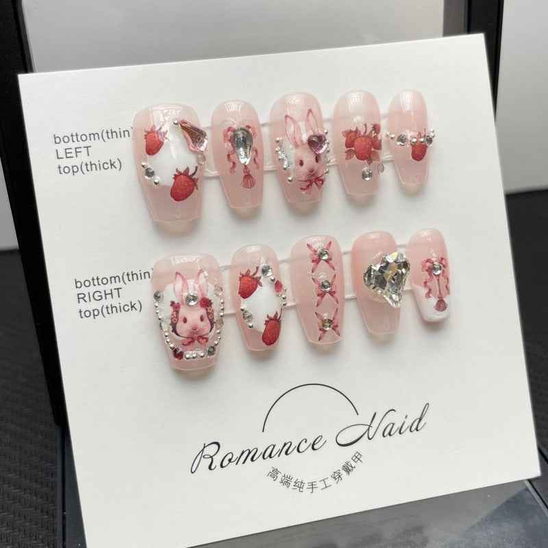 raspberry whimsy - sweet short coffin pink handmade press on nails