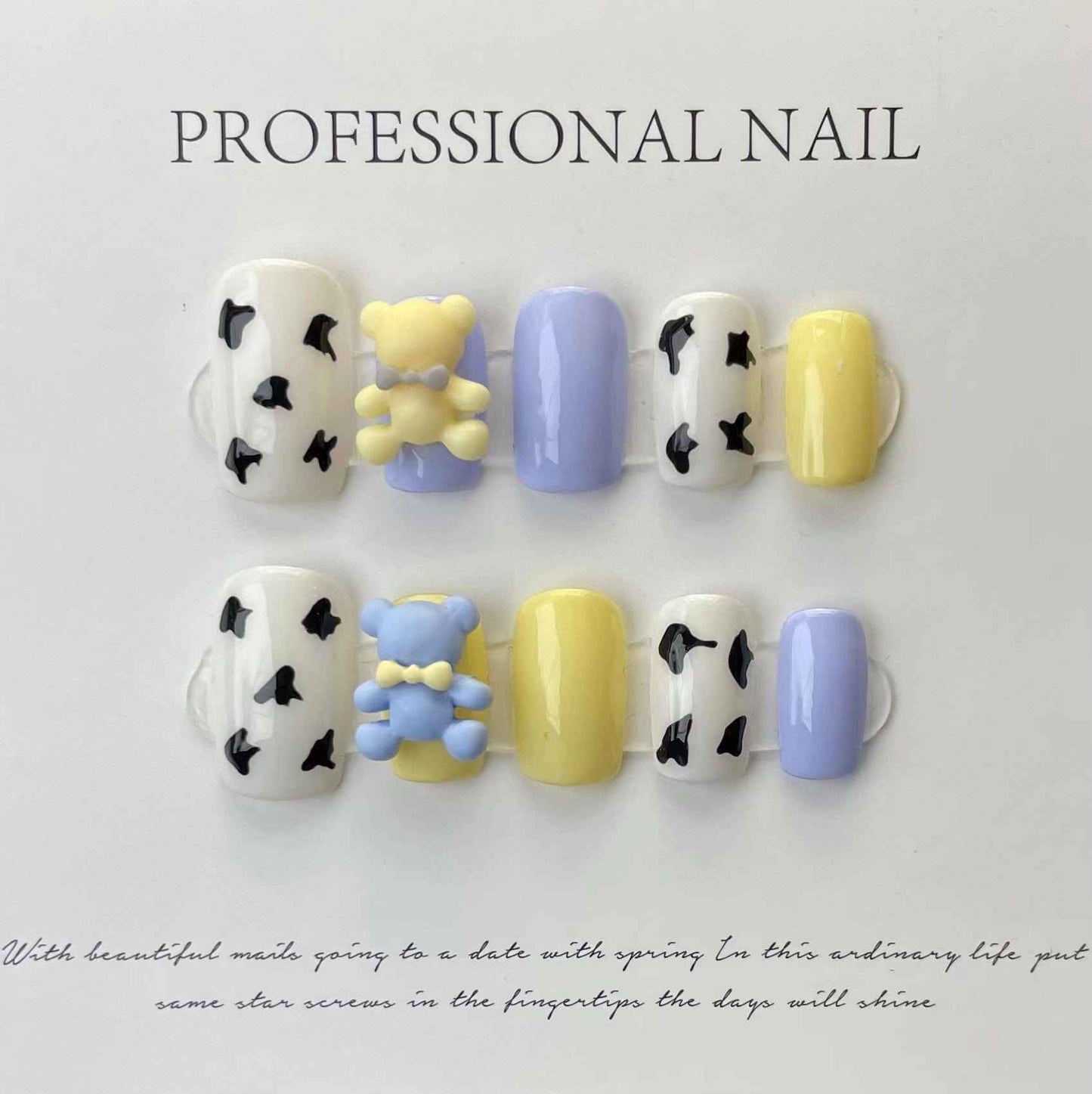 pastel play - cute medium square blue handmade press on nails